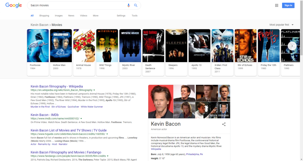 google search for "bacon movies"