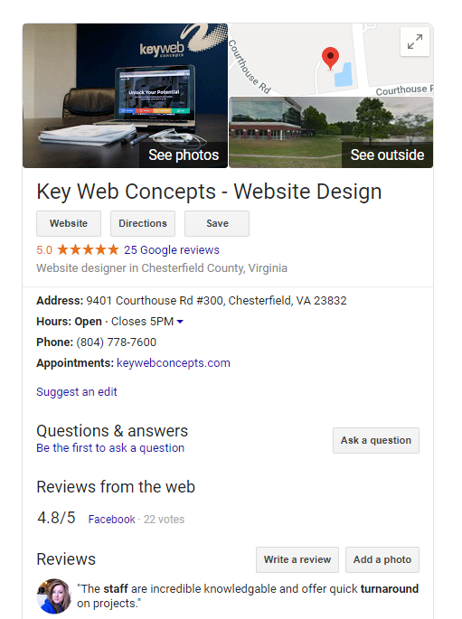 example of knowledge graph for key web concepts, a web design firm in richmond va